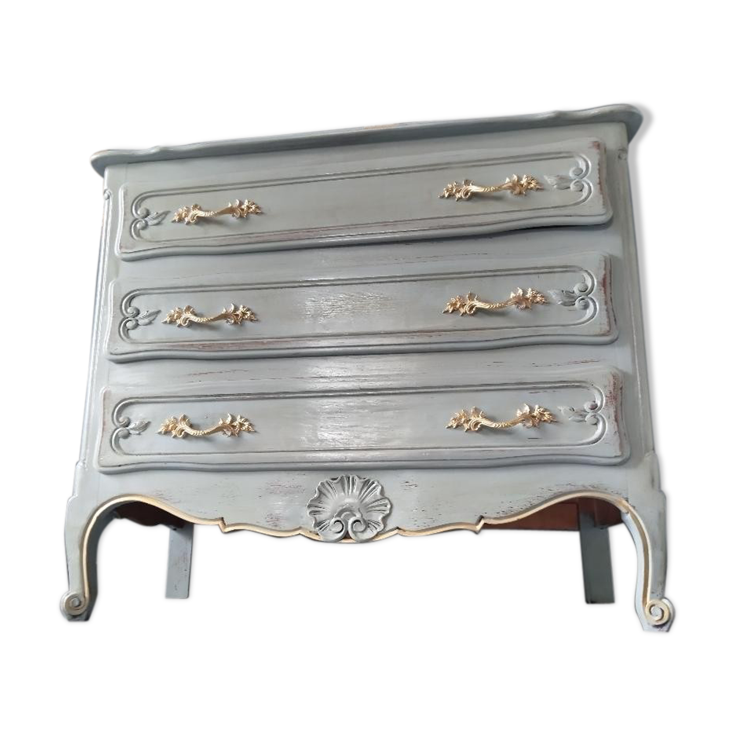 Louis XV-style patinated grey chest of drawers