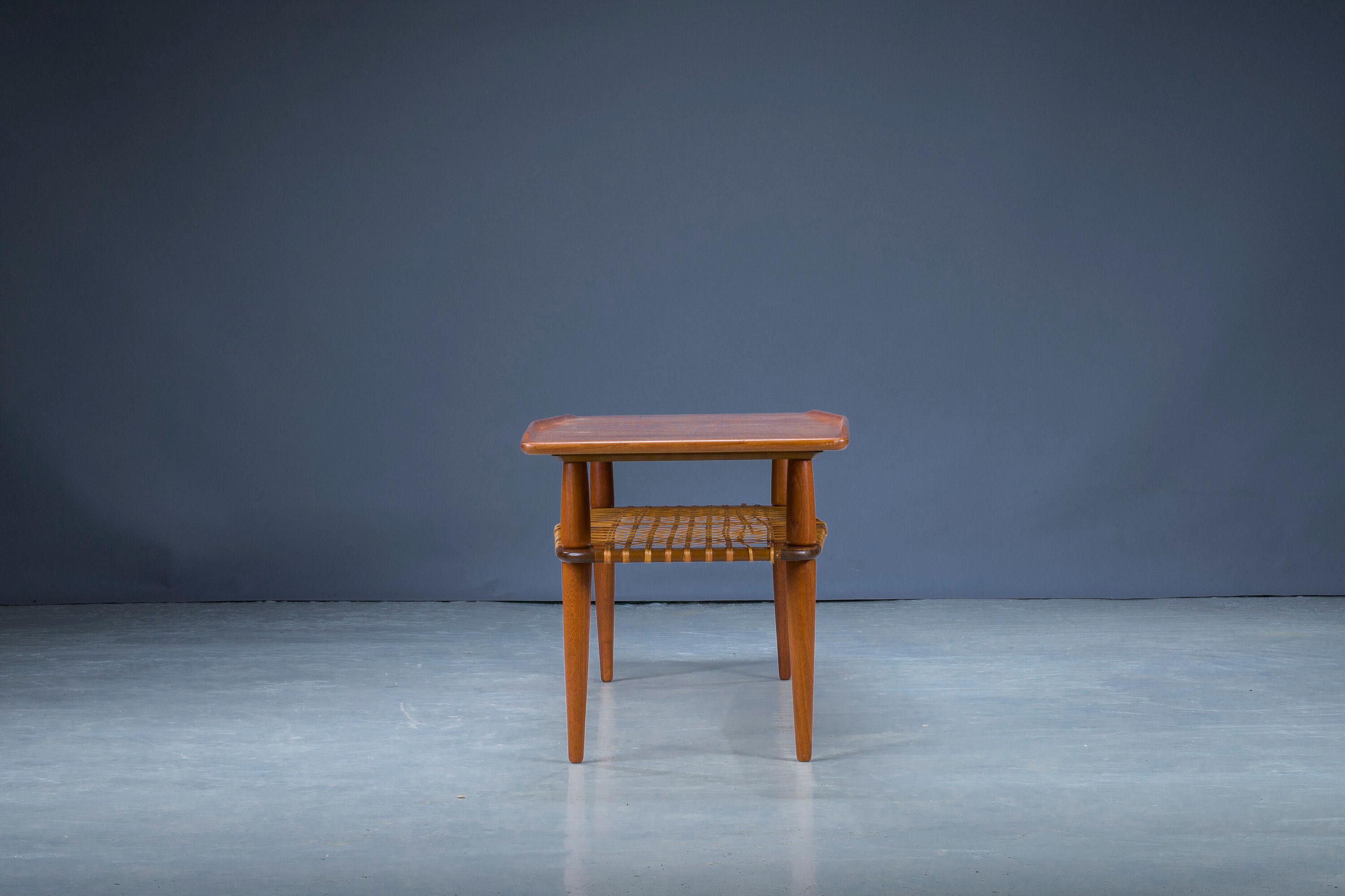 Mid-Century Coffee Table in Teak & Rattan