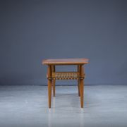 Table basse mid-century en teck et rotin