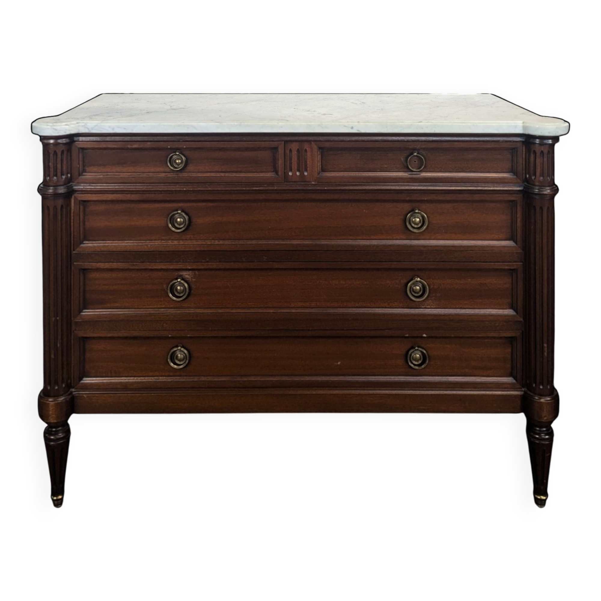 Commode de style Louis XVI en acajou et marbre de carrare