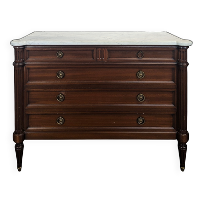 Commode de style Louis XVI en acajou et marbre de carrare