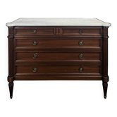 Louis XVI style commode in mahogany and Carrara marble.