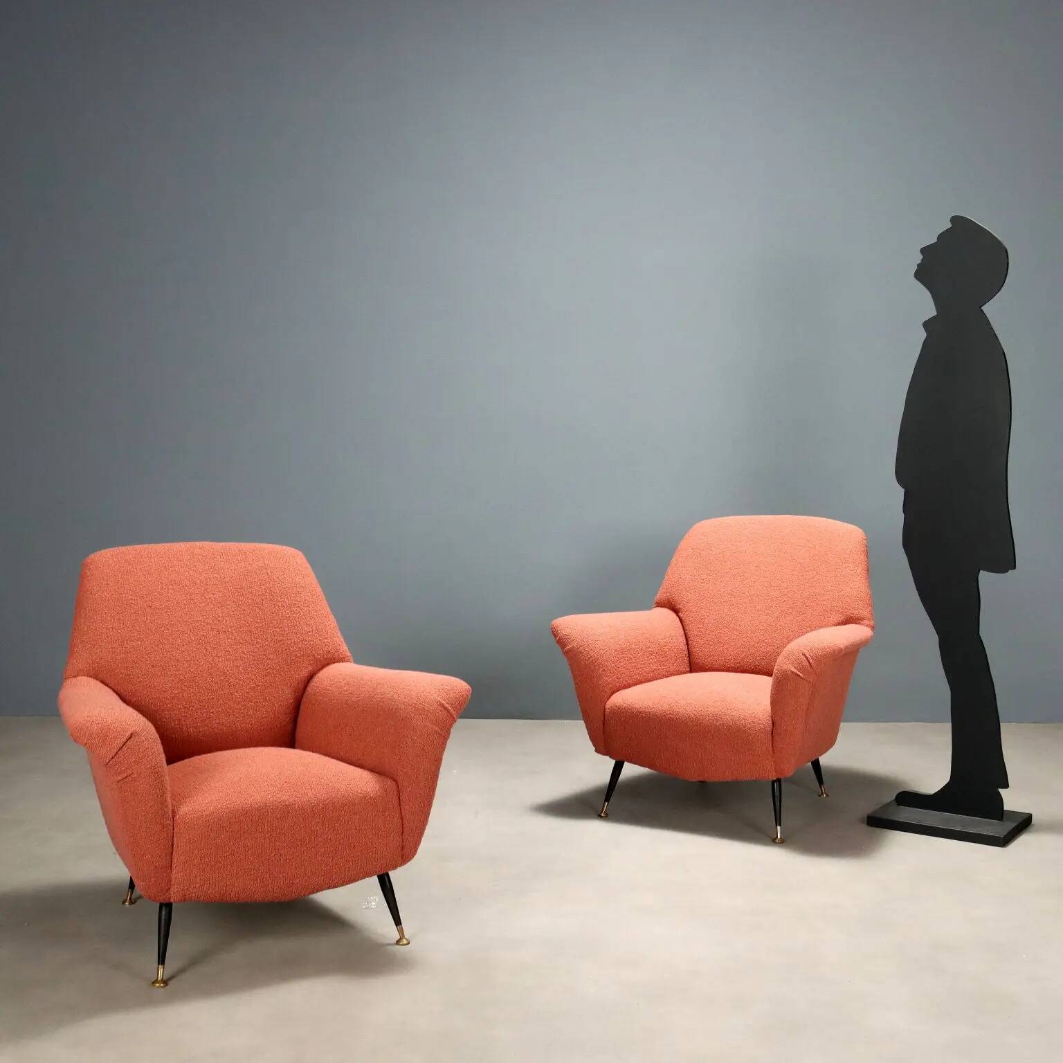 Pair of vintage armchairs from the 1950s-60s in metal and velvet to be restored, Italy.
