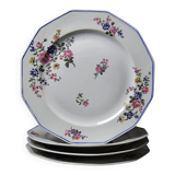 4 flat plates by Bernardaud, Limoges porcelain, floral decoration from the 1920s to 1950s.