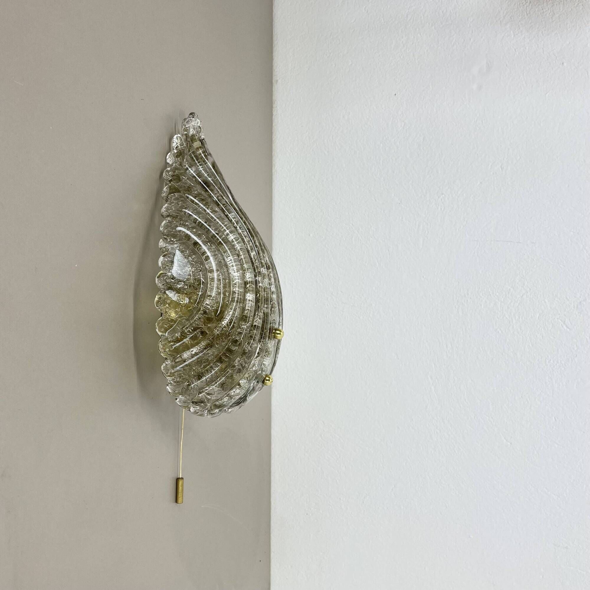 Vintage Murano gold Ice Glass Metal Wall Light by Kaiser Leuchten, Germany 1970s