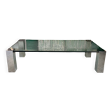 Table basse vintage moderniste en verre et chrome