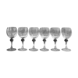 Set of 6 stemmed wine glasses, green base France Luminarc