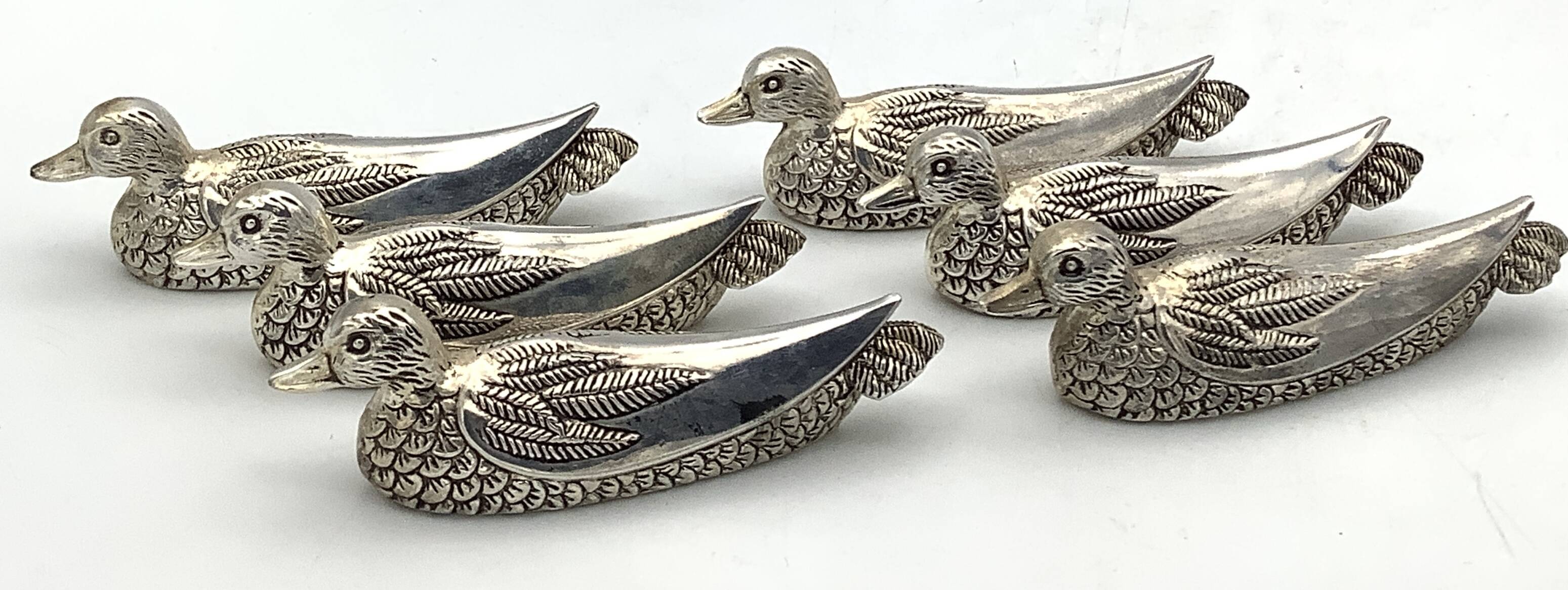 Set of 6 Vintage Duck-Shaped Silver-Plated Knife Rests SILEA