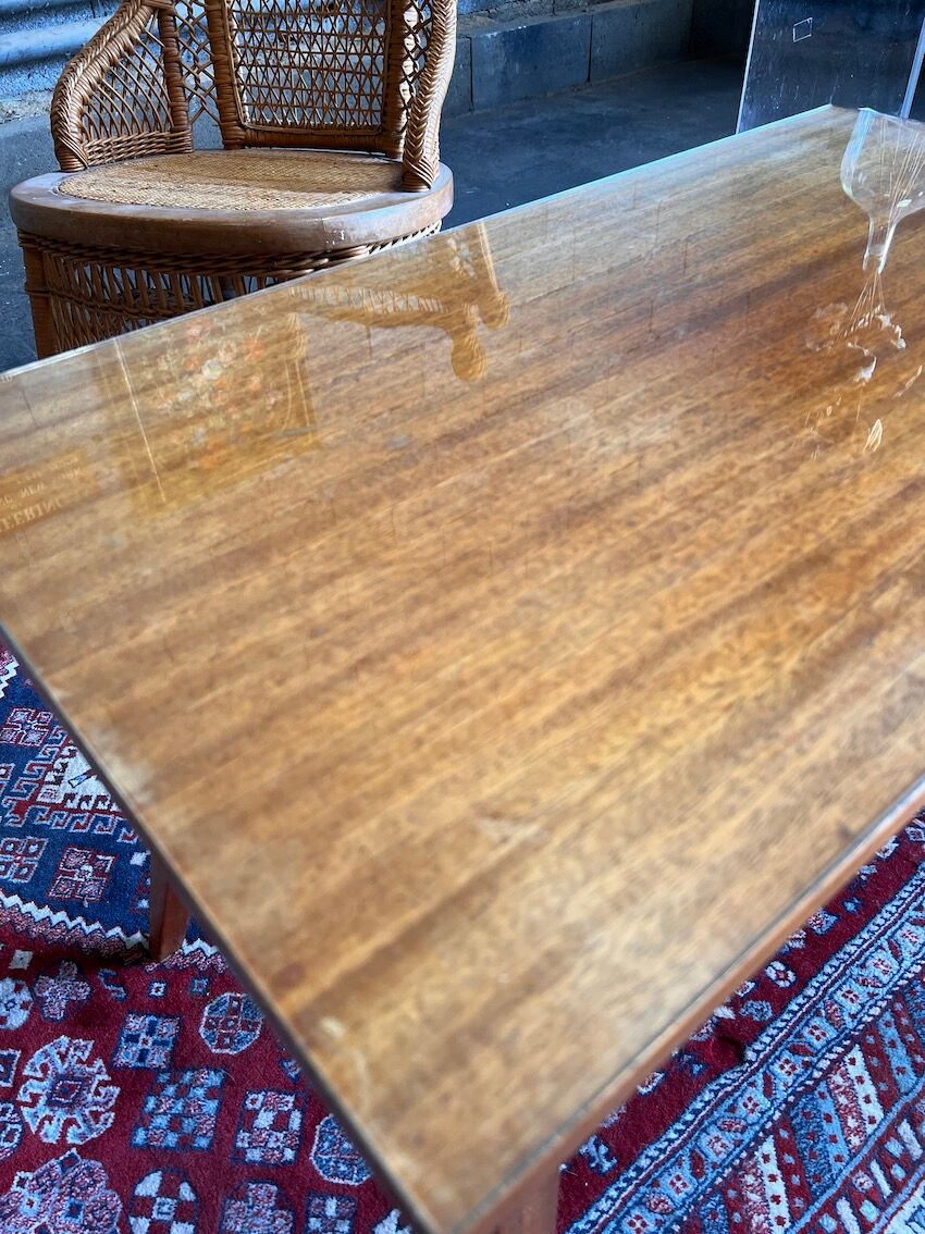 Vintage Scandinavian style teak coffee table with compass legs and glass top - 60s
