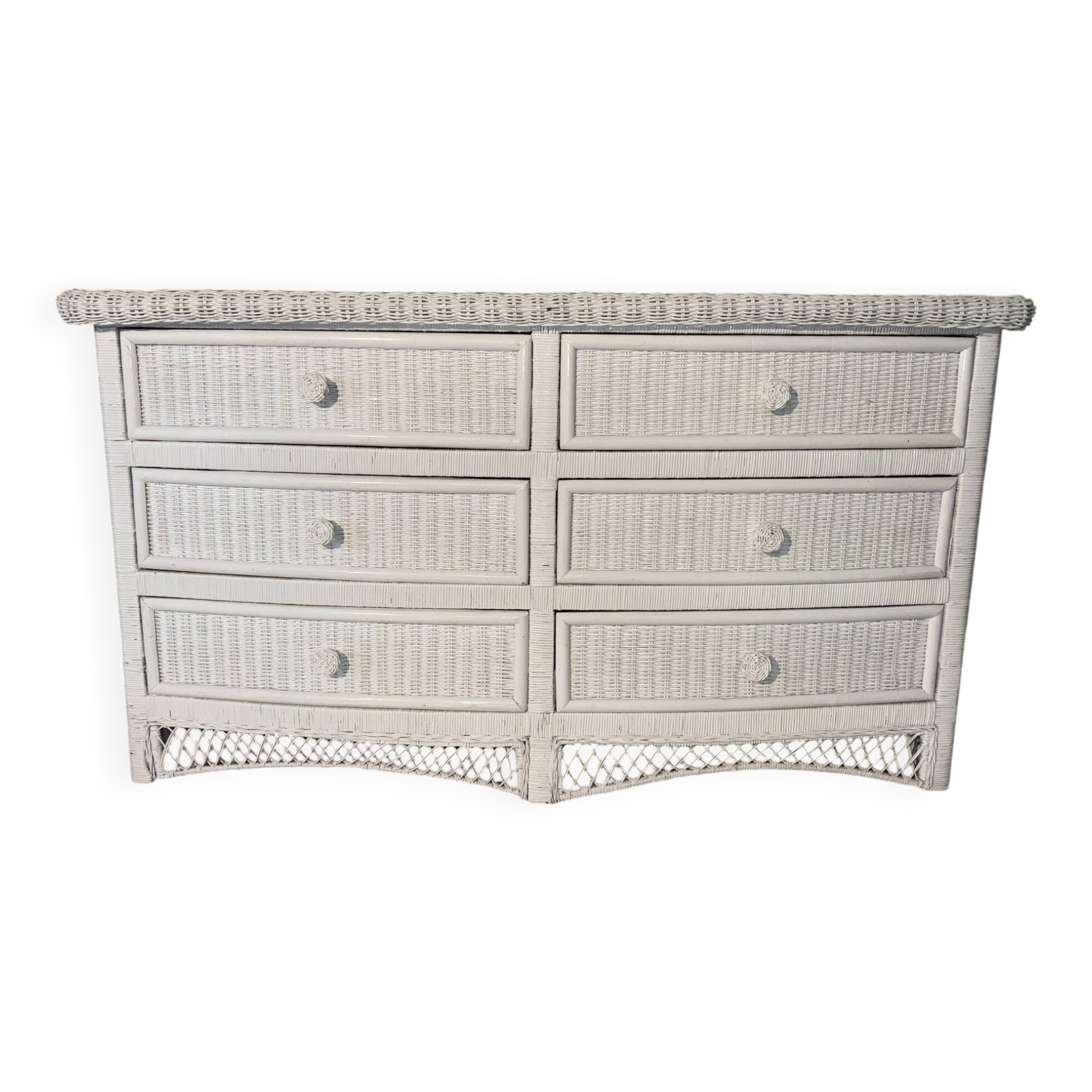 Vintage 6-drawer white woven rattan chest of drawers