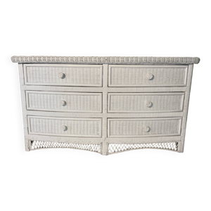 Commode vintage en rotin - blanc