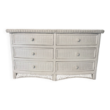 Vintage 6-drawer white woven rattan chest of drawers
