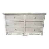 Commode vintage en rotin blanc tressé à 6 tiroirs