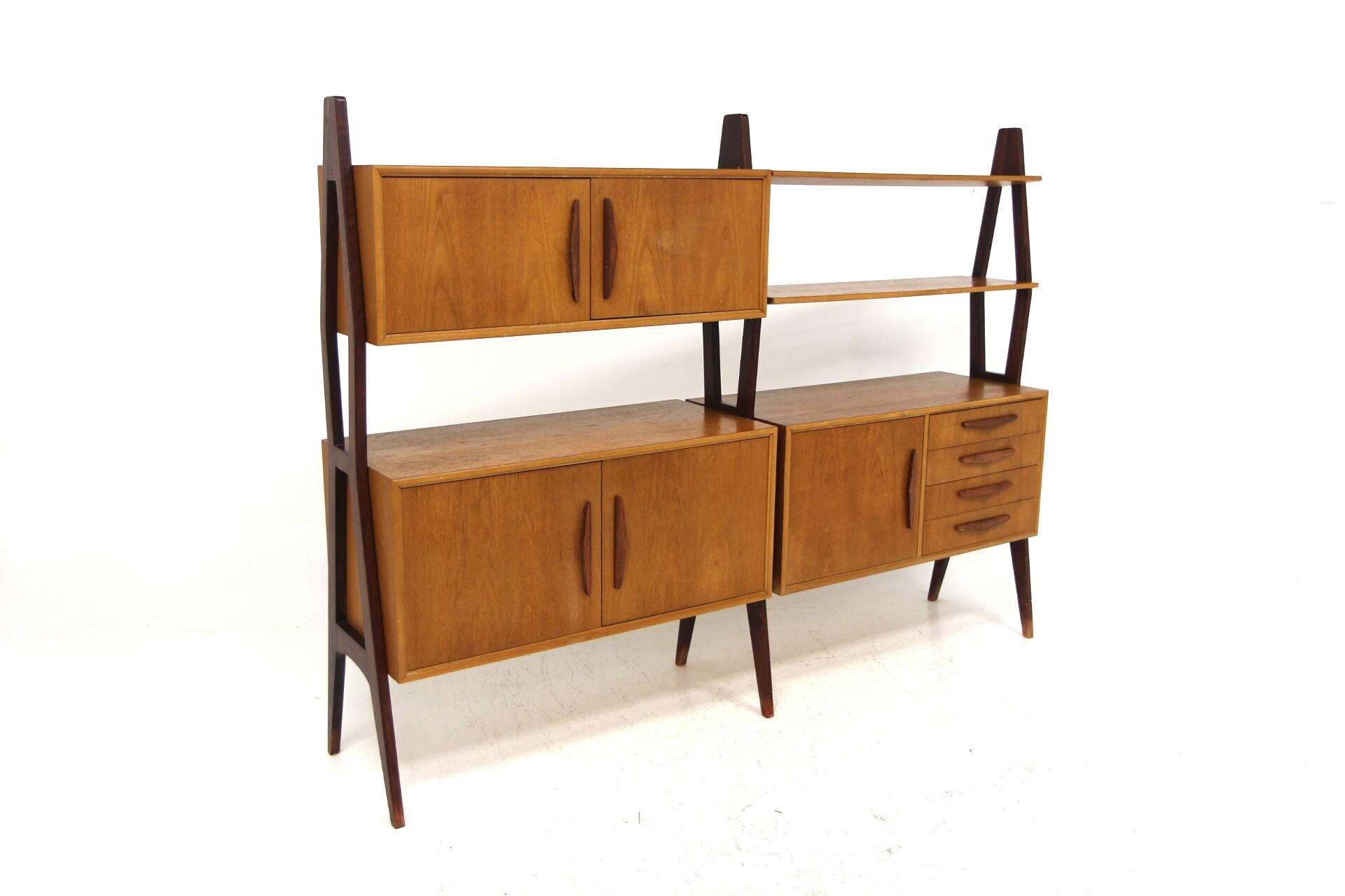 Bibliothèque scandinave "Double" en teck, Suède, 1950