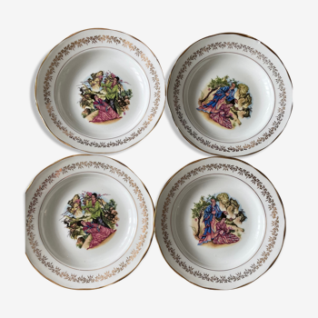 4 assiettes creuses porcelaine de Limoges  couple japonais