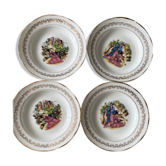 4 assiettes creuses porcelaine de Limoges  couple japonais