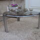Table basse ronde chrome et verre fumé 1970
