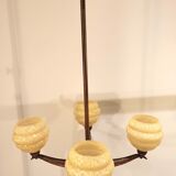 Art deco chandelier 4 globes clichy and copper glass