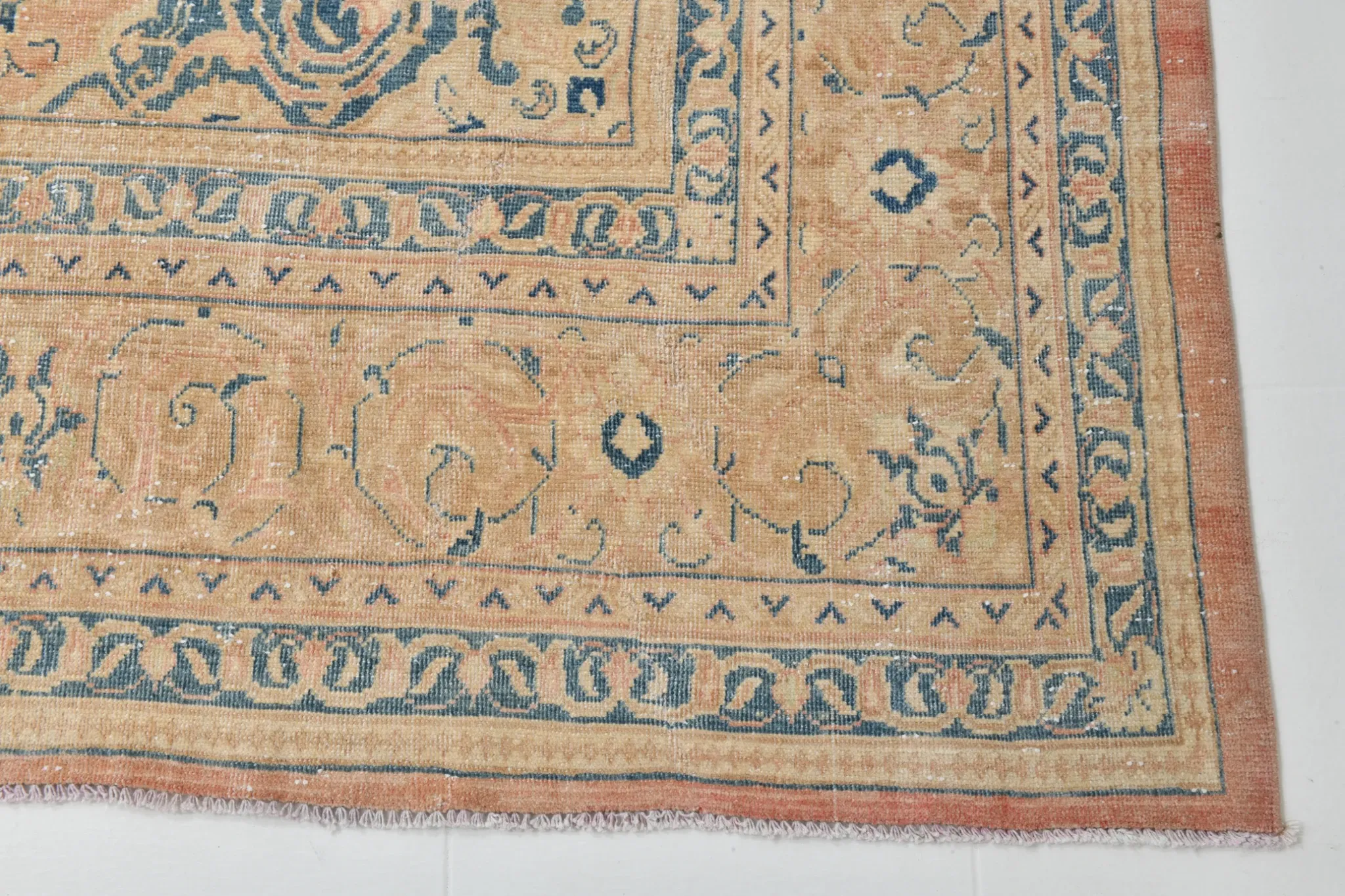 Peach Pink Large Persian Rug, Floral Bordered Vintage Carpet, 292x387Cm