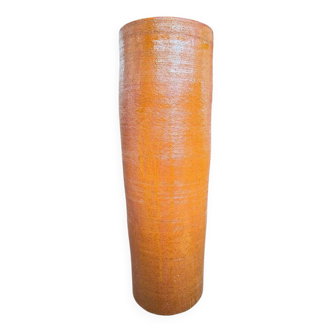 Grand pot en céramique orange striée - hauteur 83 cm