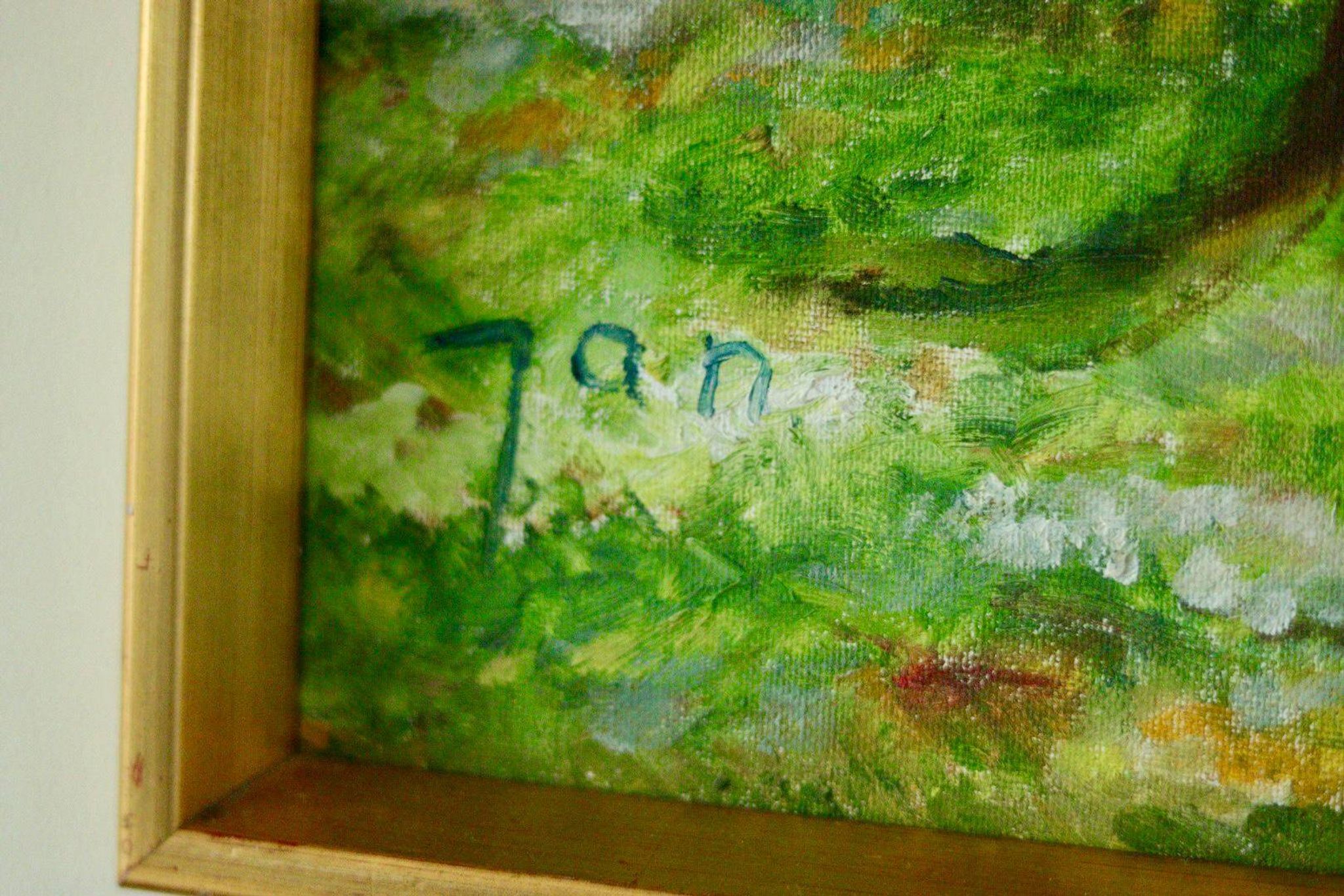 Huile sur panneau vintage originale – « Arbre sur paysage » Jan