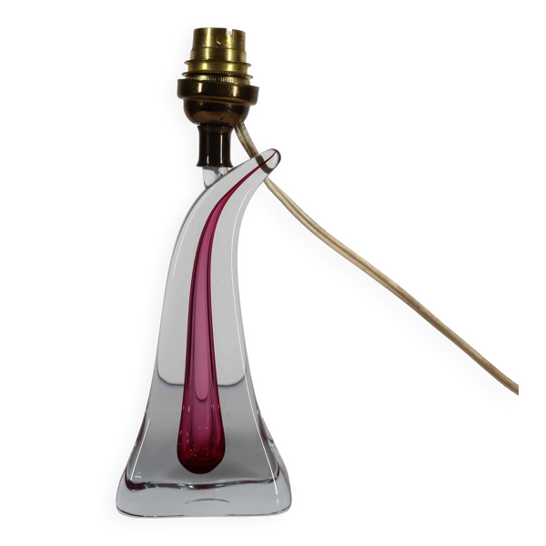 Lampe Val Saint Lambert cristal rose, Belgique, années 1960