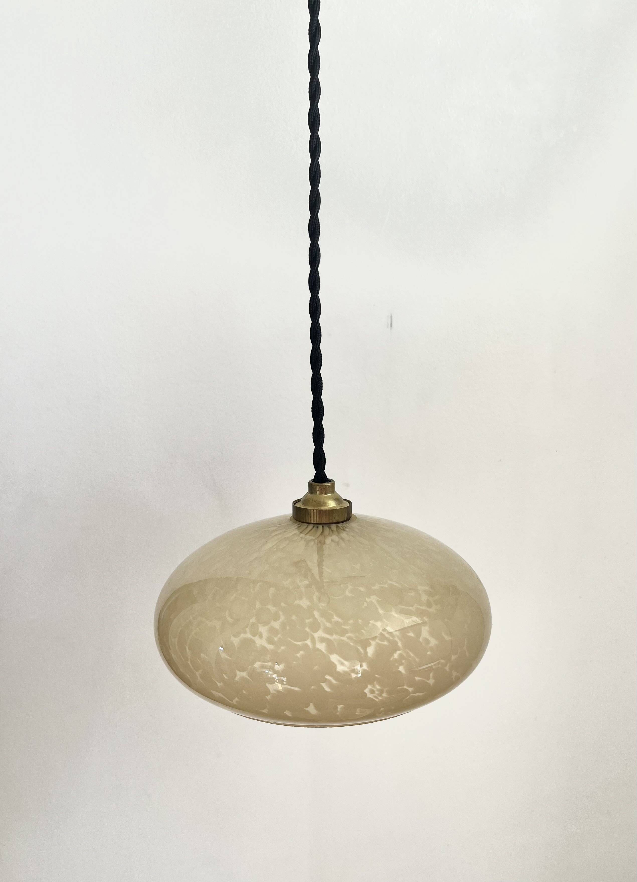 Mini Suspension Art Deco opaline verre Clichy jaune