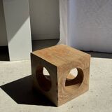 Coffee table, or openwork cubic stool in natural monoxyle mango wood H40.