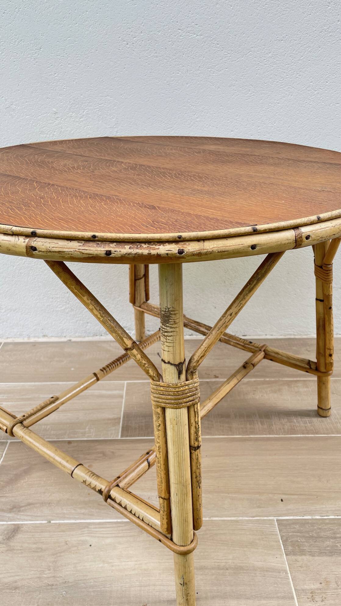 VINTAGE Low Table in Oak and Rattan