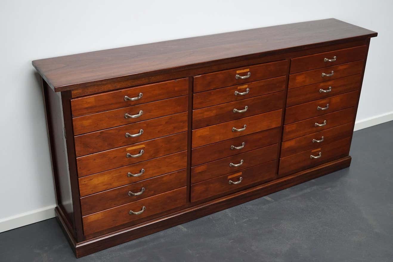 British Mahogany Apothecary Cabinet or Bank of Drawers, 1930s