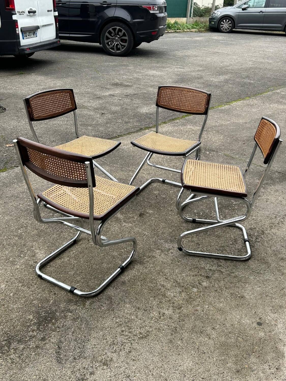 Set of Four Vintage Italian Tubular Chairs Bauhaus Style Marcel Breuer Circa 1970