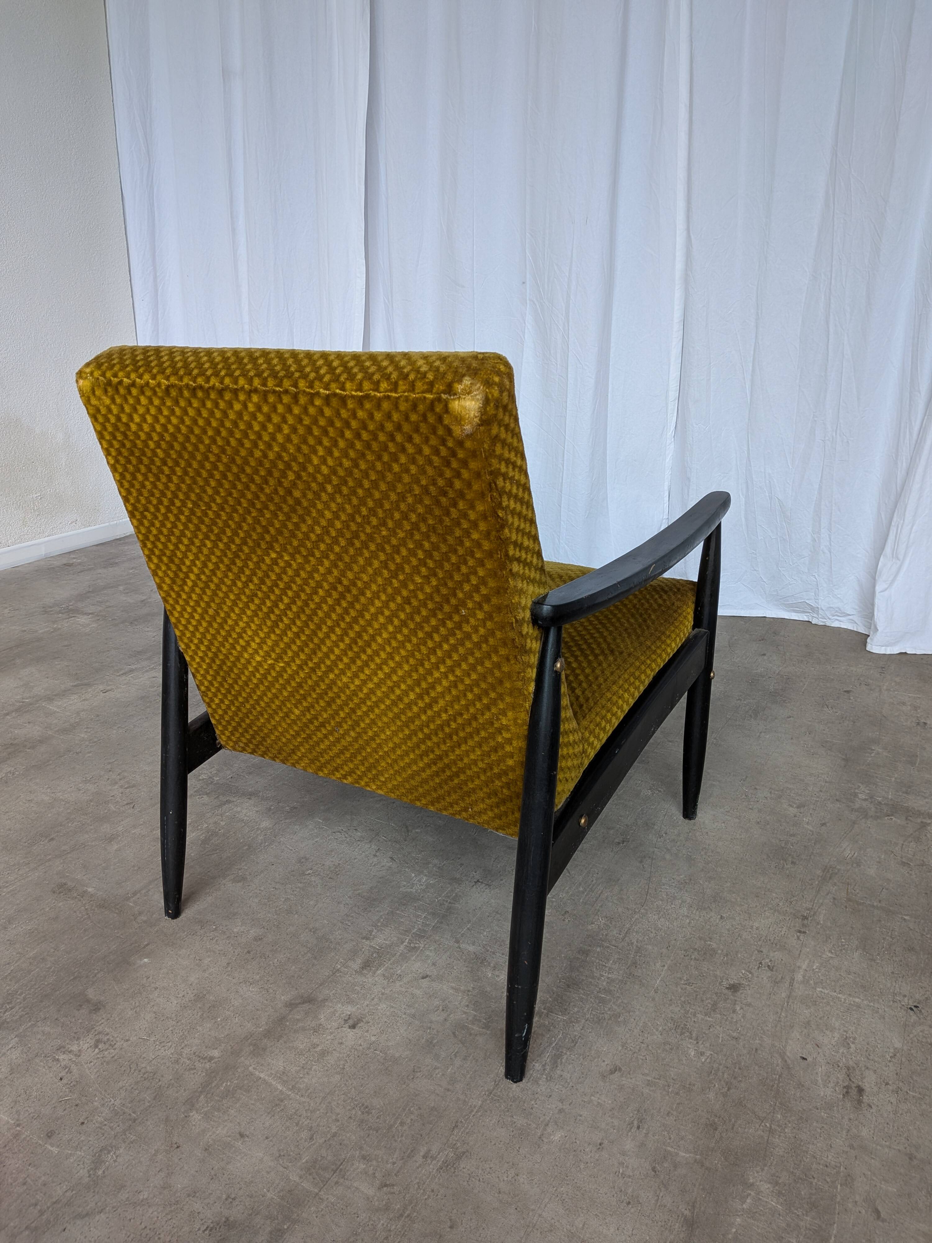 Vintage Yellow Fabric Armchair: Mid-Century Modern Lounge Chair