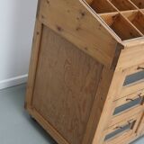 Meuble de mercerie hollandais vintage en pin et verre