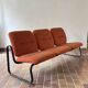 Strafor 3-seater bench, orange wool and sled base, 1970s.