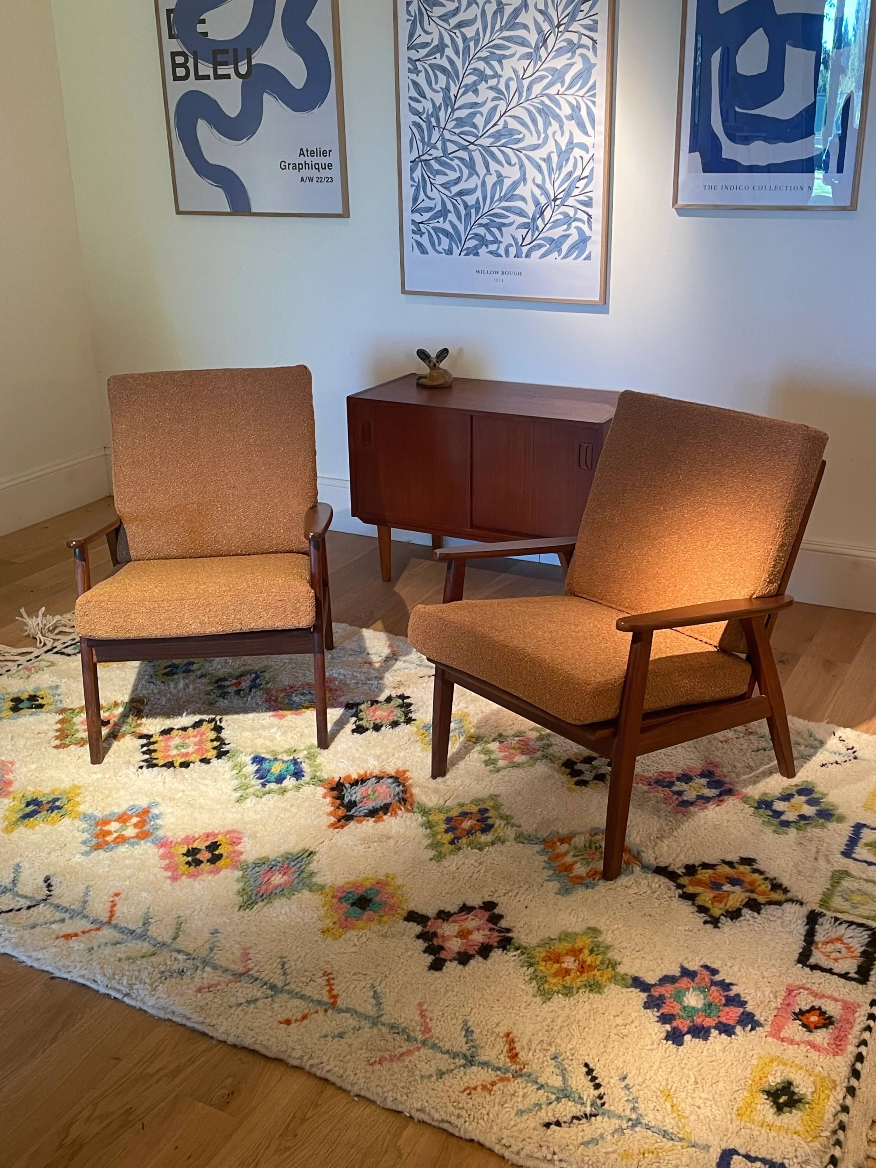 Vintage Scandinavian armchair "Theodor" in terracotta boucle.