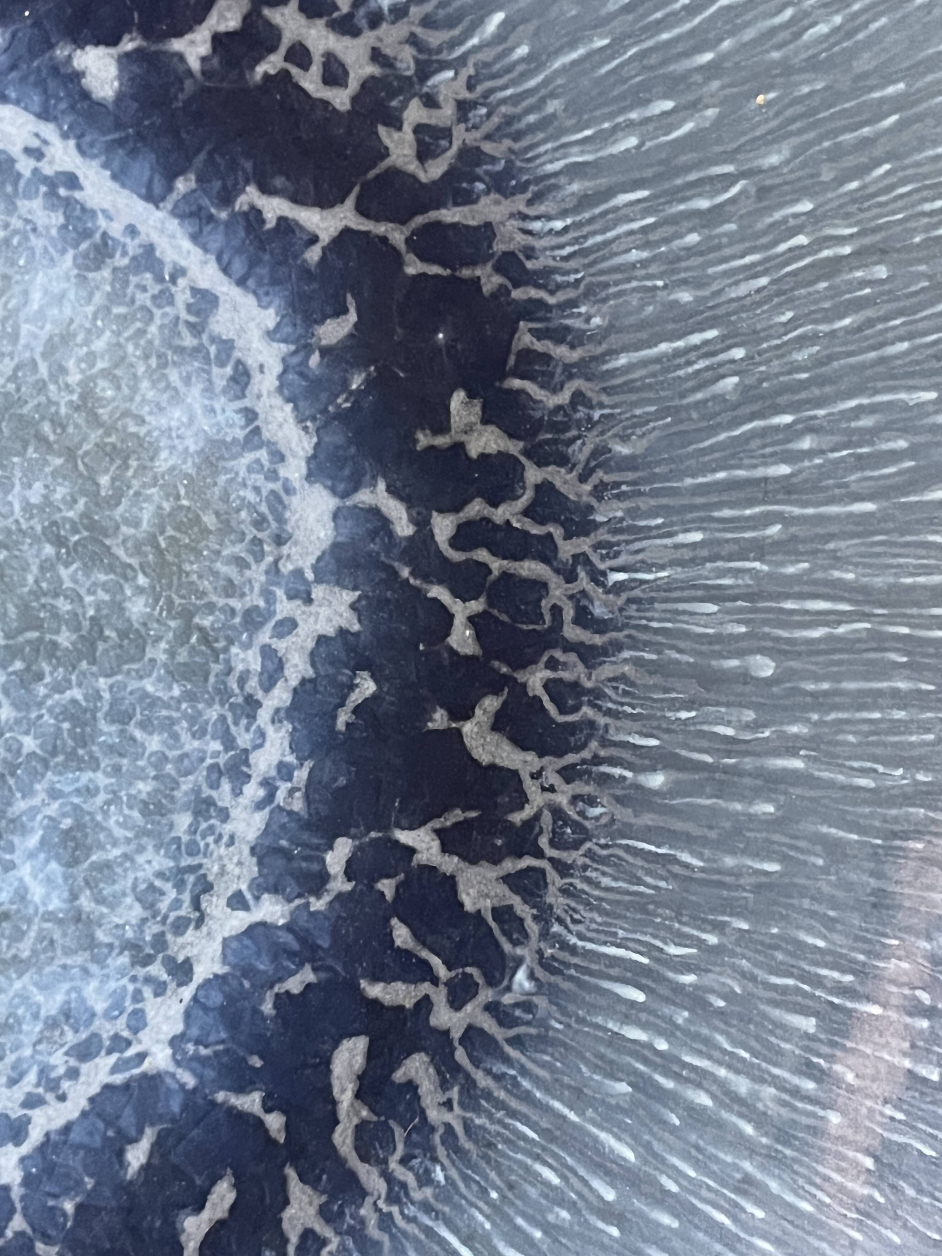 Large blue artisanal ceramic shallow dish from the 20th century.