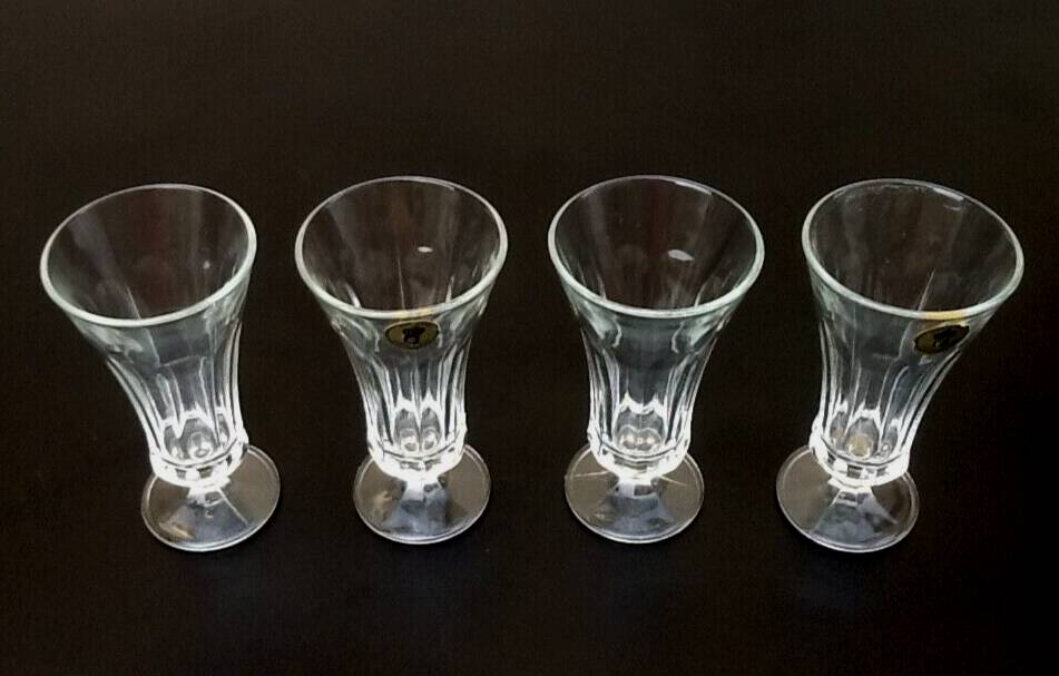 1970s 4 Champagne Flutes Clear Faceted Glass