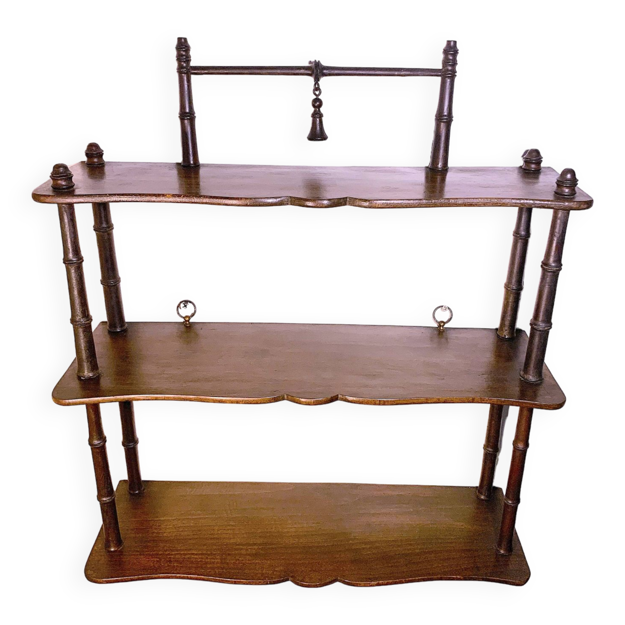 Mini fake bamboo shelf from the beginning of the 20th century in walnut, France