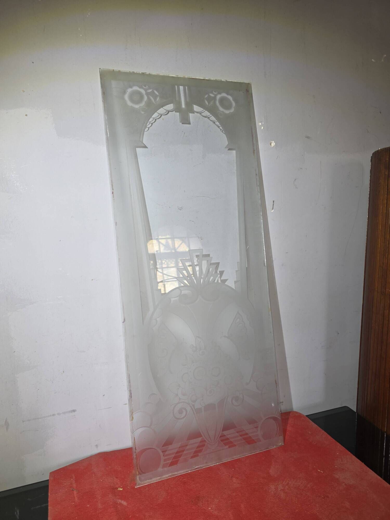 Art Deco engraved glass door panel