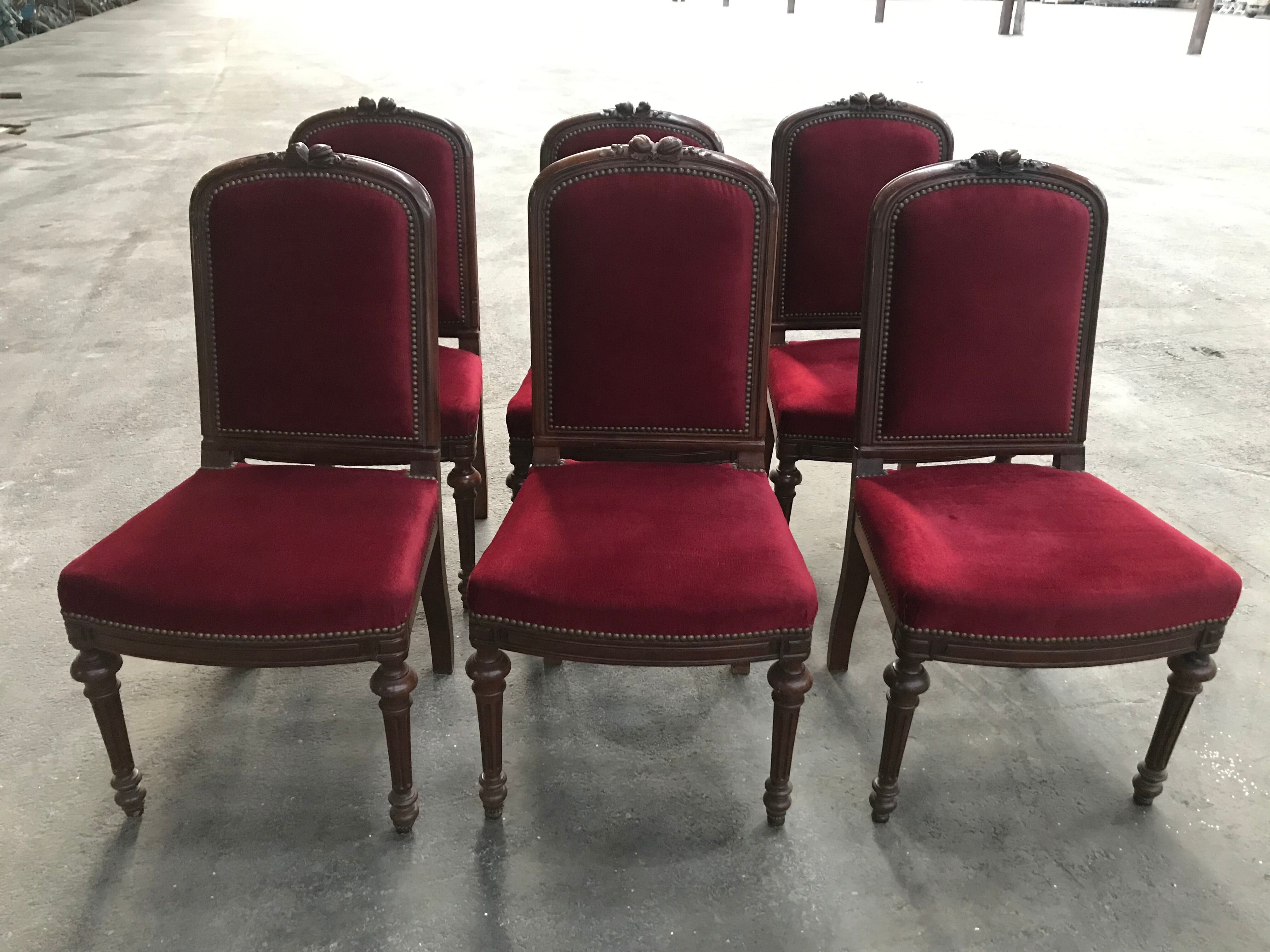 Suite of 6 red velvet chairs Napoleon III