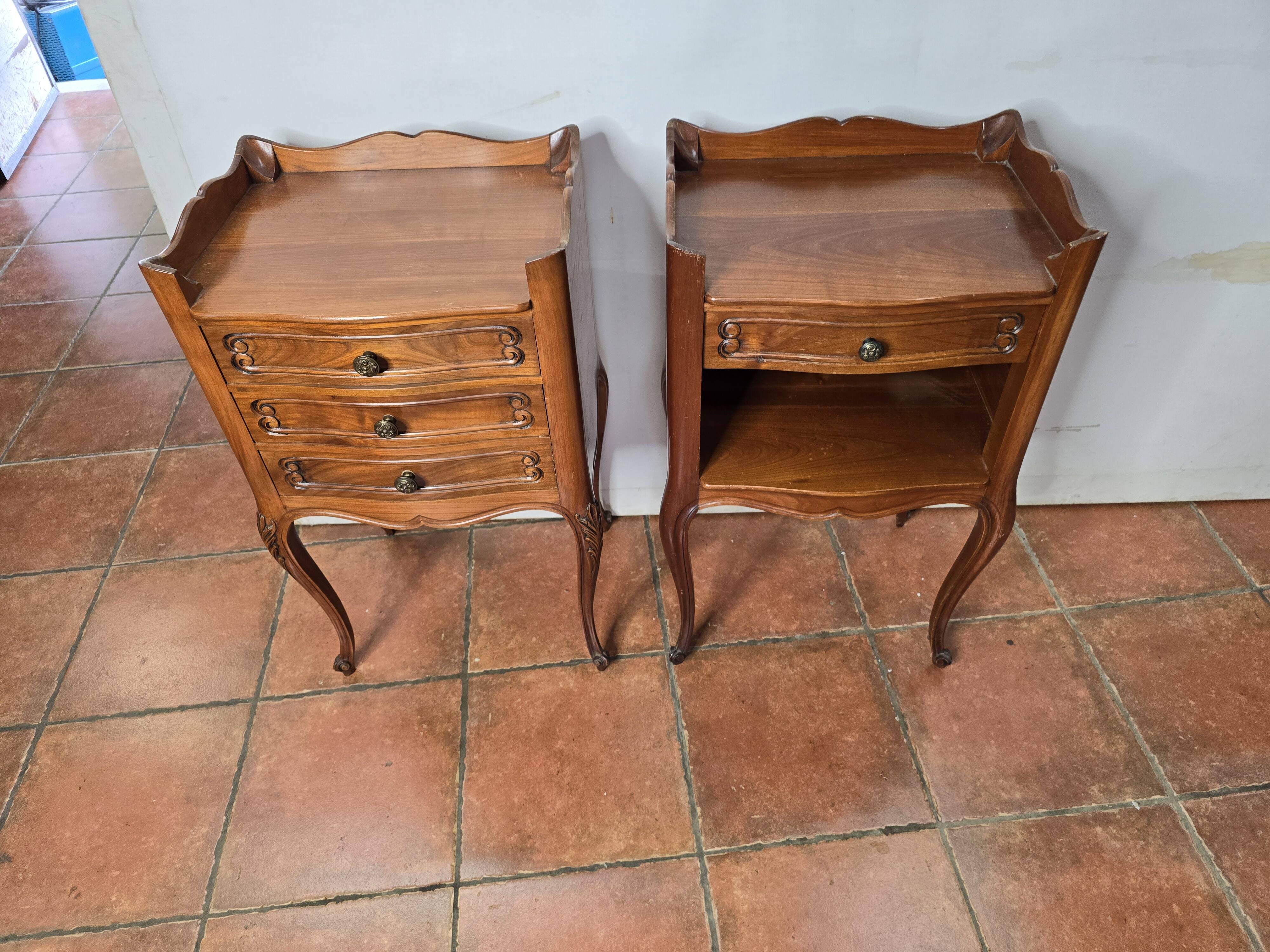 Pair of Louis XV style bedside tables in cherry wood