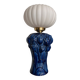 Lampe à poser vintage en céramique bleue et globe blanc plissé