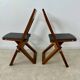 2 old folding chairs in wood and leather, postmodern design from the 80s vintage