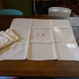 Set of 4 large white monogram embroidered linen napkins