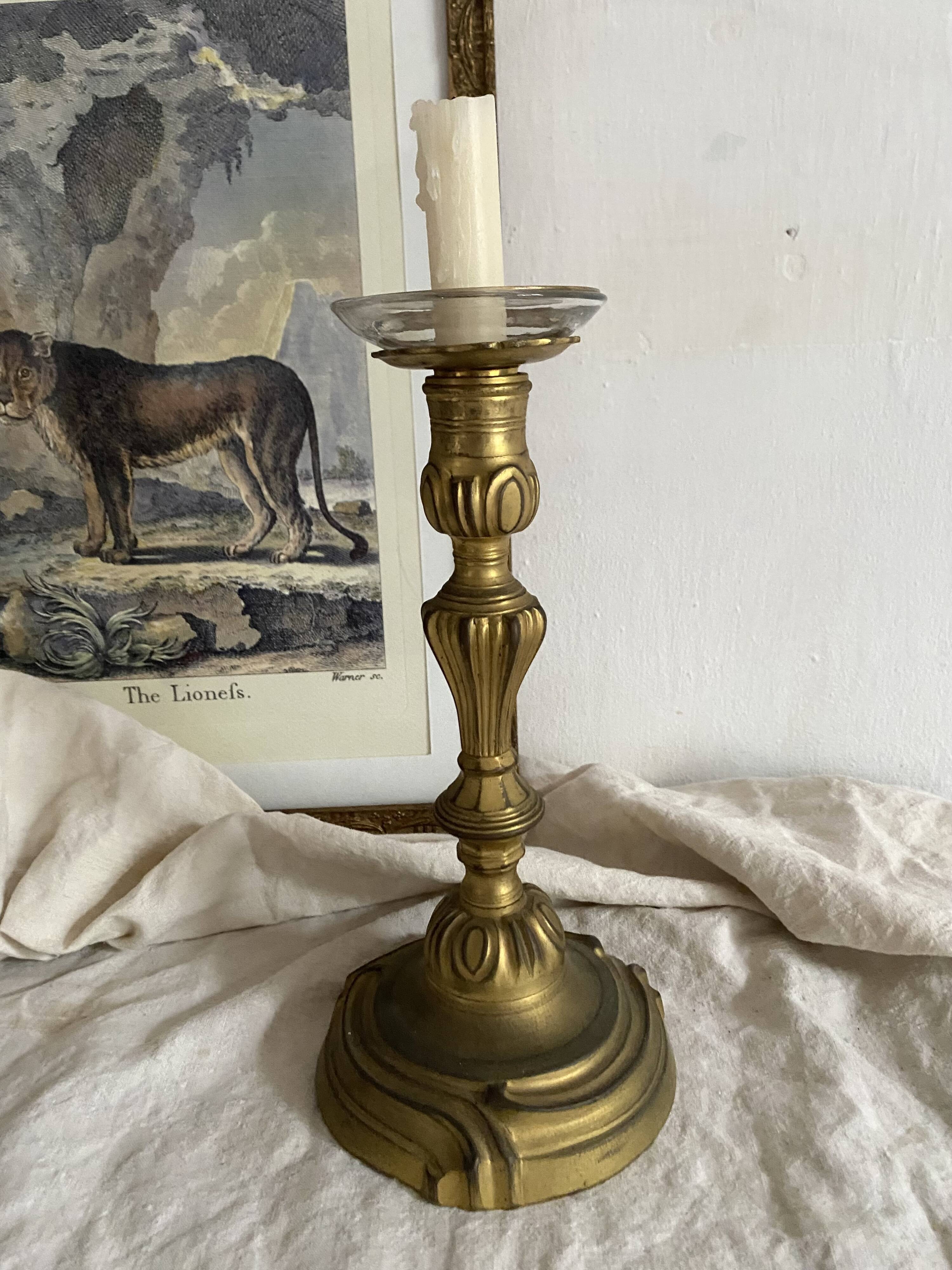 Large antique bronze candle holder 26 cm Louis XV style