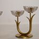 Pair of Scandinavian candlesticks made of brass and glass