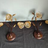 Pair of vintage Italian metal and blown glass wall lights