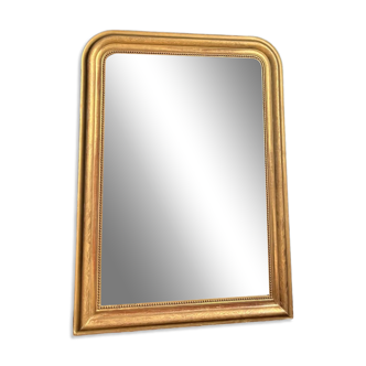 Miroir ancien  Louis-Philippe perlé 128cm/95,cm doré à la feuille d’or