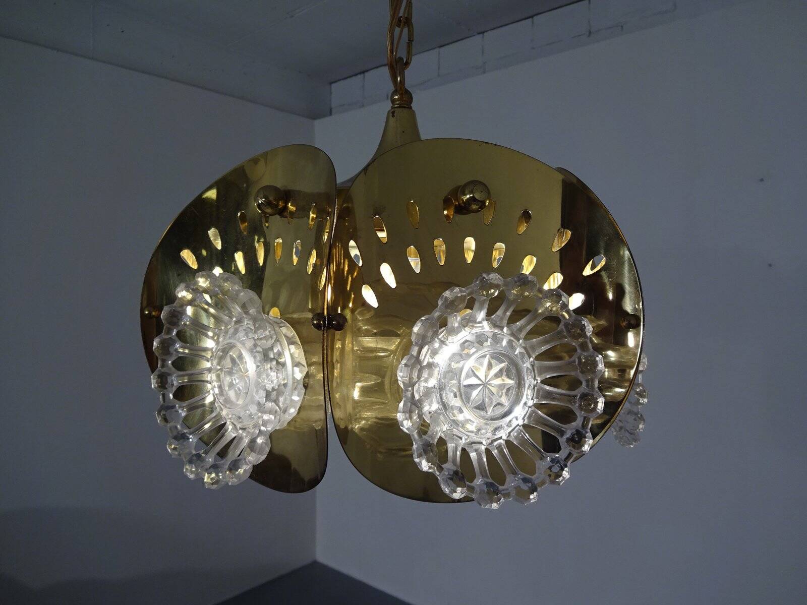 Italian brass and glass ceiling lamp, 1960s