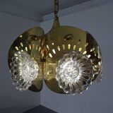 Italian brass and glass ceiling lamp, 1960s